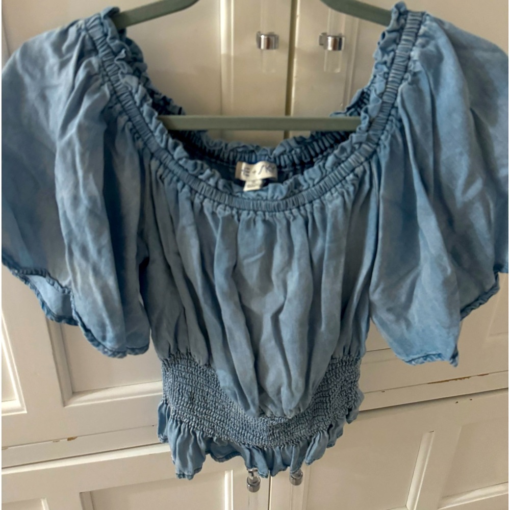 Denim off the shoulder top from She + Sky, size S